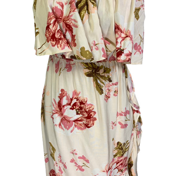 SWEET POT Cream & Pink Floral Print Strapless Blouson Dress - NWT - Picture 5 of 13